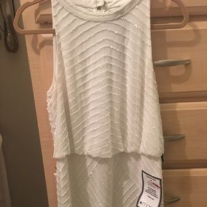 Adrianna Papell Halter Beaded Ivory Dress Size 10